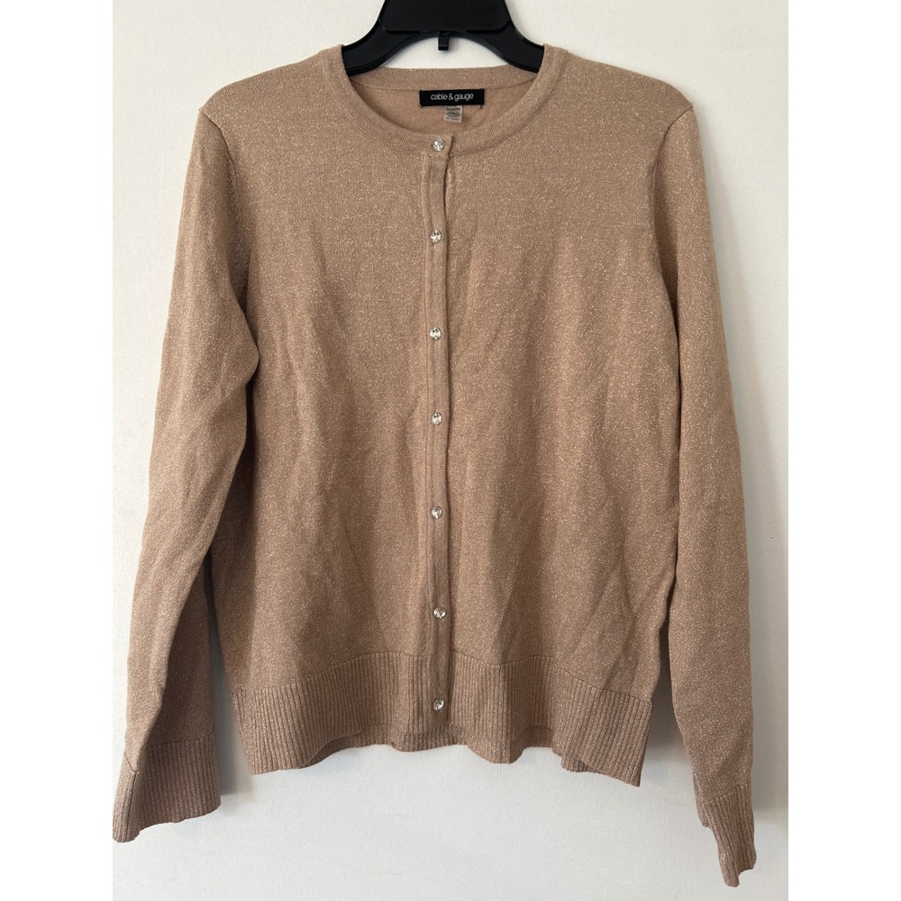 Cable & Gauge Womens Tan Glitter Knit Cardigan Button Up Long Sleeve Top XLP